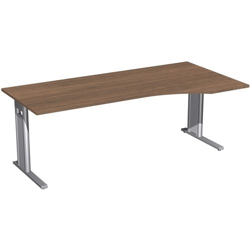 Eckschreibtisch, Ecke rechts, Füße einseitig verkürzt, C-Fuß Pro, 720 x 1.600 x 1.000 mm (HxBxT), Gestell silber, Dekor Ahorn