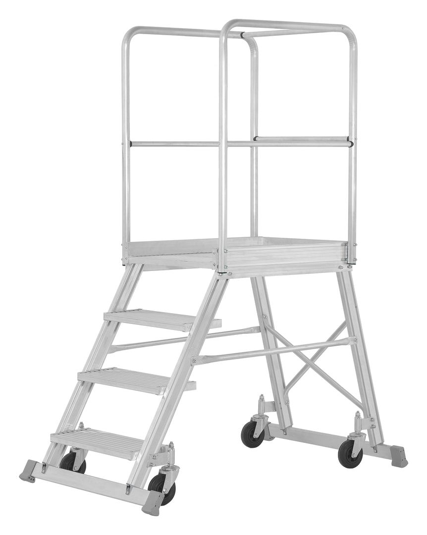 Fahrbare Podestleiter - einseitig begehbar - 3 Stufen - Höhe 1.760 mm - Podesttreppe - Rollpodest - Plattformleiter - Hymer