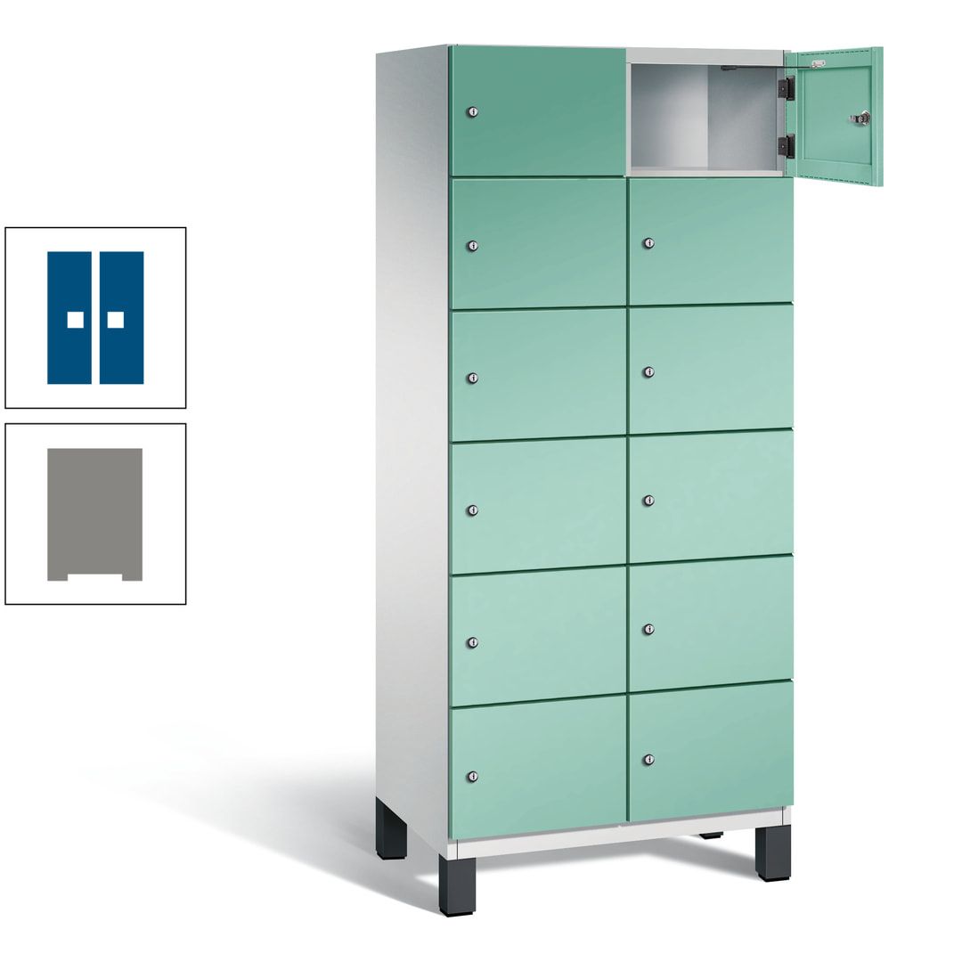 Fächerschrank, Stahlschrank, 12 Fächer, Türöffnungsbegrenzer, Füße, 1.980 x 800 x 525 mm (HxBxT), Korpus anthrazitgrau, Front anthrazitgrau