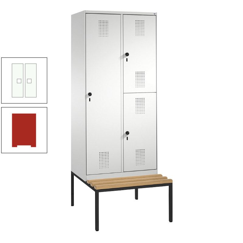 Garderobenschrank, Spind ein- und doppelstöckig Sitzbank, 2 Abteile, 3 Fächer, 2.090 x 800 x 500 mm (HxBxT), Front anthrazitgrau, Korpus anthrazitgrau