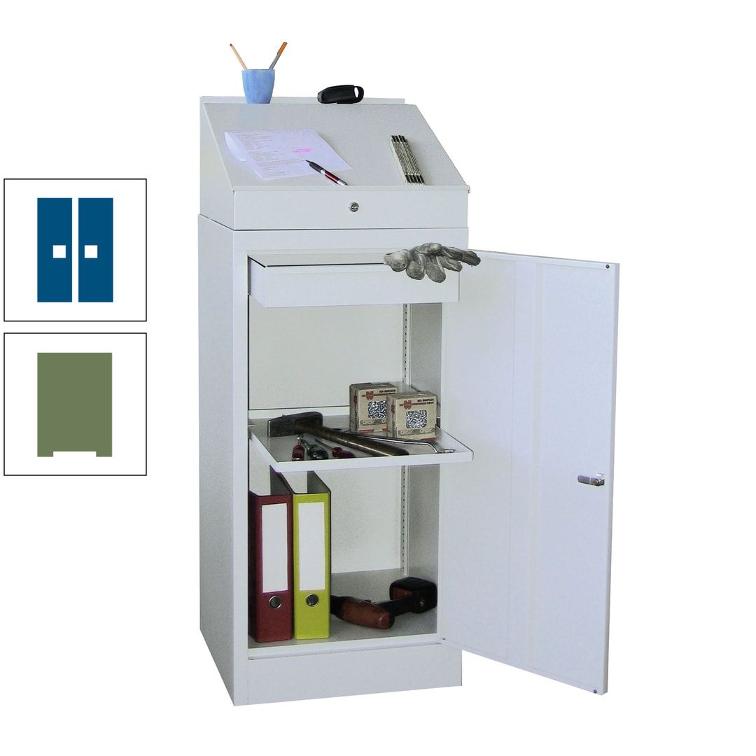 Stehpult mit Schrank - Vollblechtür - Zylinderschloss - 1 Einlegeboden, 1 Schublade - 1.270x500x500 mm (HxBxT) - anthrazitgrau