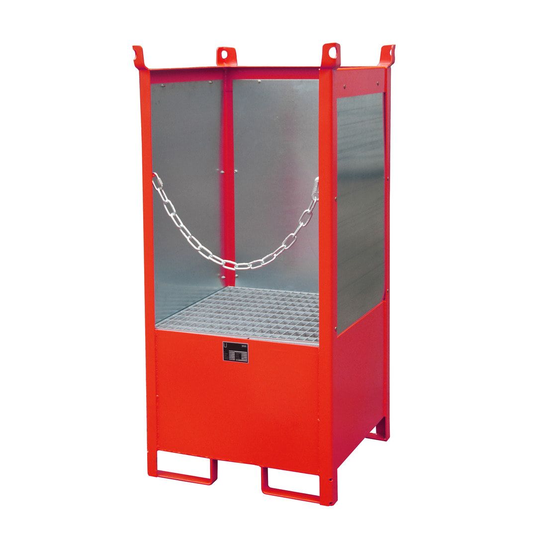 Fass-Stapelpalette - für 1 x 200-l-Fass - Volumen 210 l - 1.590 x 760 x 760 mm (HxBxT) - Spritzschutzwände - feuerrot