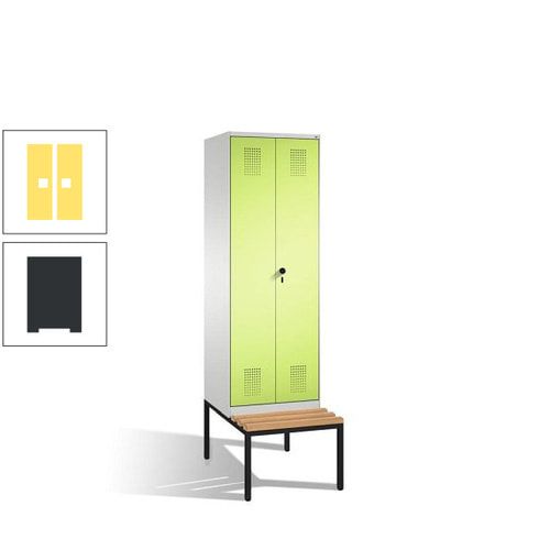 Doppel-Spind, Garderobenschrank, Buche Sitzbank untergebaut, 2 Abteile a 300 mm, Korpus anthrazitgrau, Tür anthrazitgrau, 2.090 x 600 x 815 mm (HxBxT)