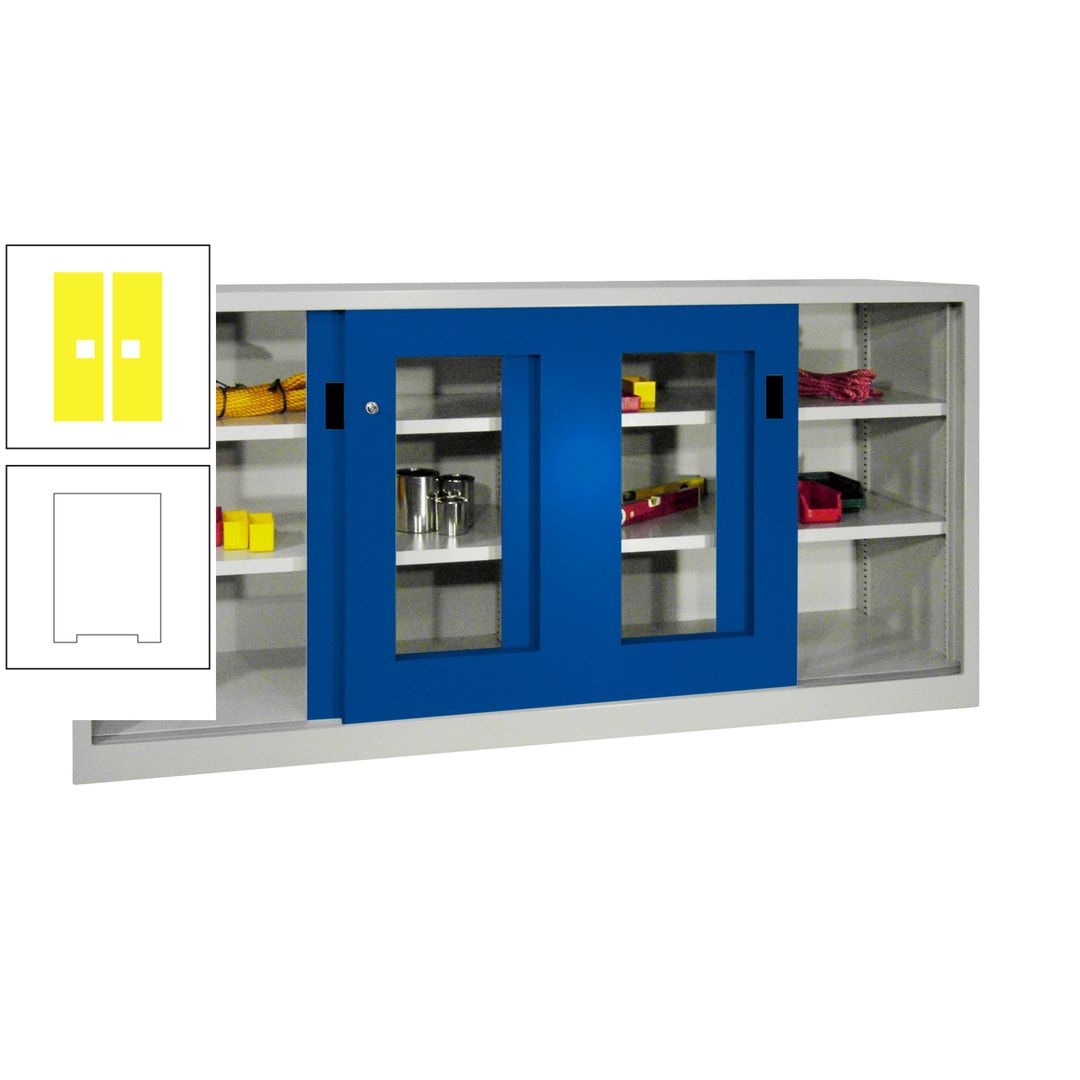 Schiebetürenschrank - Sichtfenstertüren - 1.000x2.000x400 mm (HxBxT) - 4 Böden, gepulvert - Zylinderschloss - anthrazitgrau