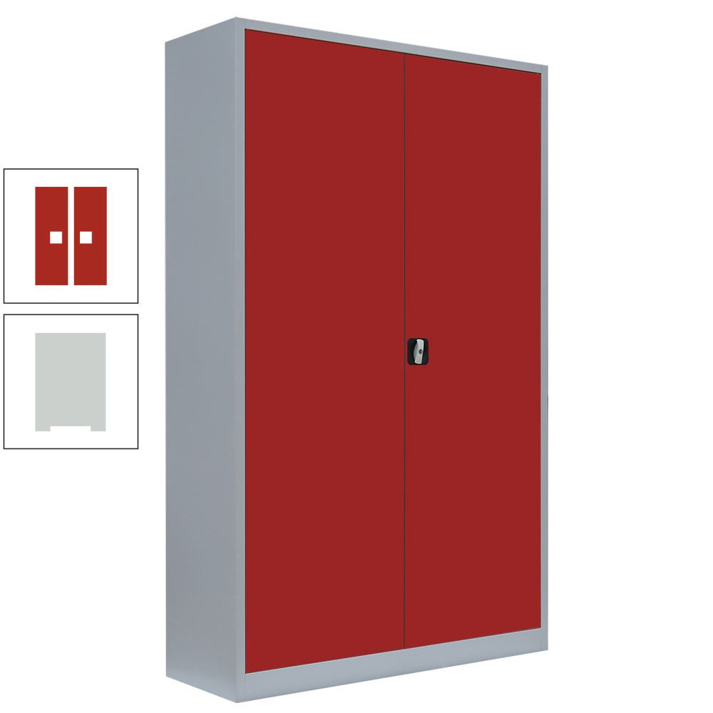 Aktenschrank, Büroschrank, abschließbar, Flügeltüren, 4 Fachböden, 1.950 x 1.200 x 422 mm (HxBxT), Stahl, Korpus und Türen in lichtgrau