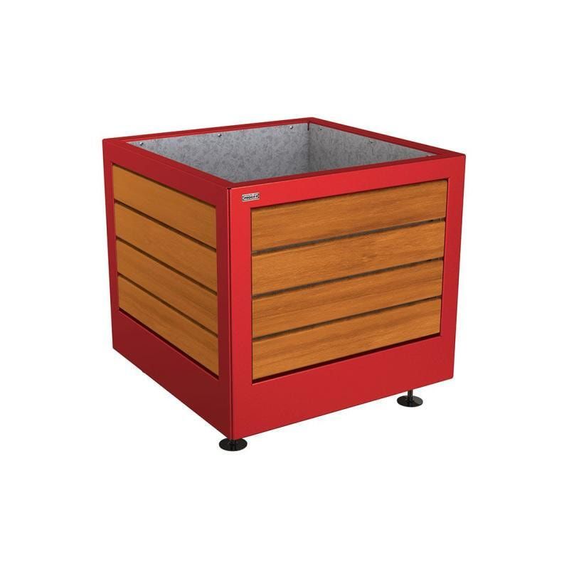 Pflanzbehälter, Stahl und Holz, verstellbare Füße, Innenverkleidung feuerverzinkt mit Verladungsgriffen, 700 x 800 x 800 mm (HxBxT), Farbe enzianblau