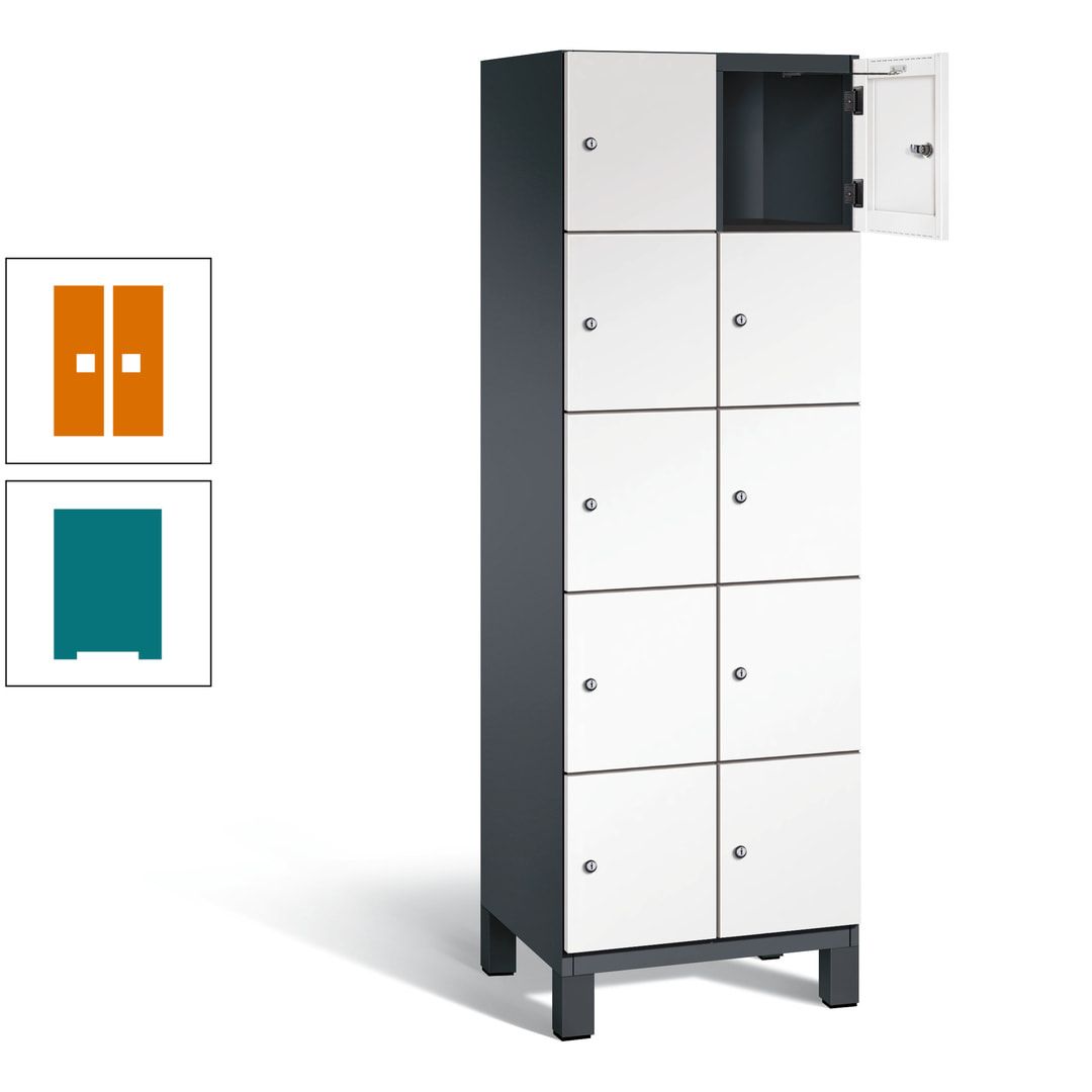 Fächerschrank, Stahlschrank, 10 Fächer, Türöffnungsbegrenzer, Füße, 1.980 x 600 x 525 mm (HxBxT), Korpus anthrazitgrau, Front anthrazitgrau