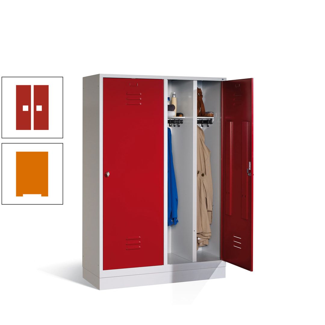 Doppel-Spind mit Großtüren, Garderobenschrank mit Sockel, 4 Abteile a 300 mm, Korpus anthrazitgrau, Tür anthrazitgrau, 1.800 x 1.190 x 500 mm (HxBxT)
