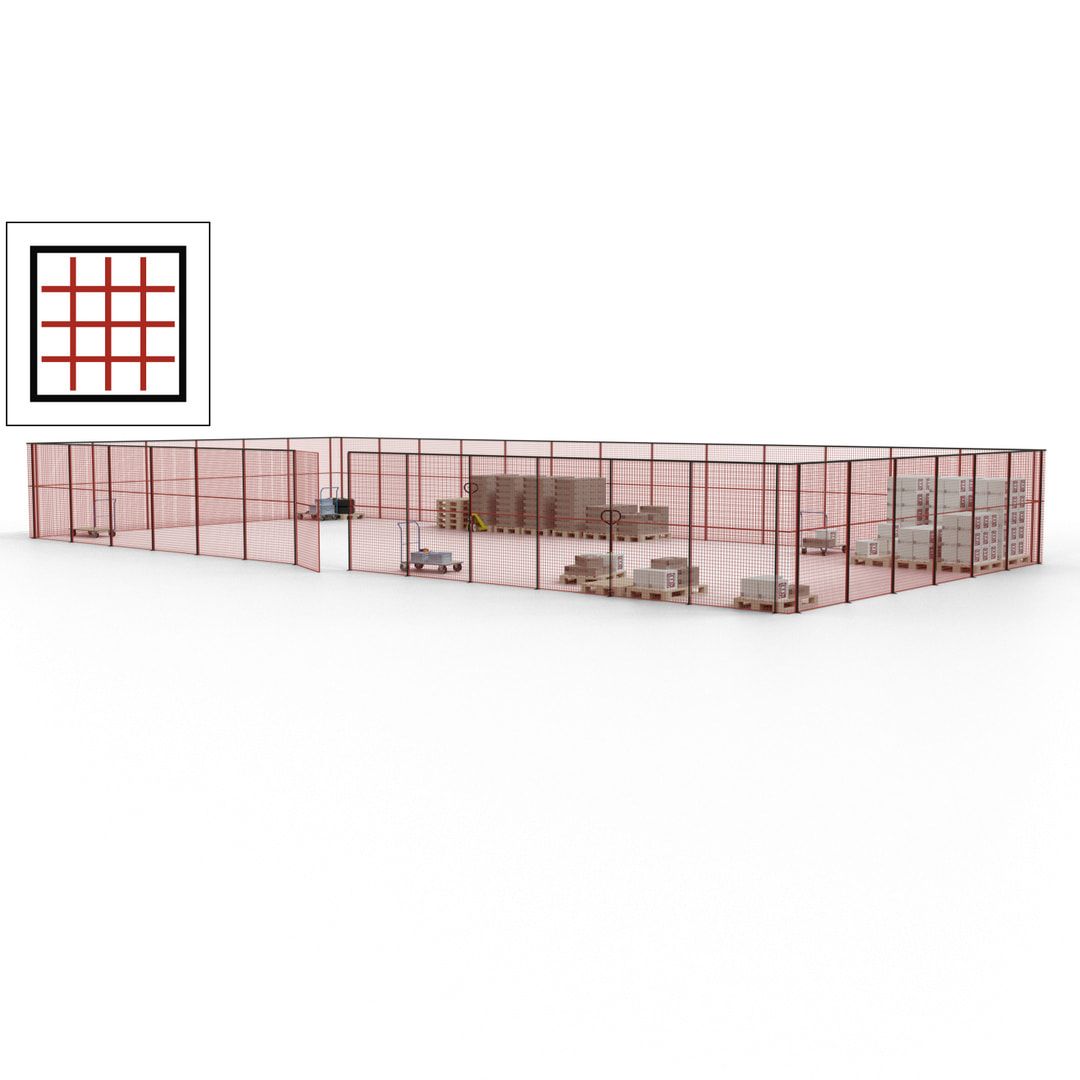 Maschinen Schutzgitter - Hallentrennwand - Sicherheitszaun - Tür - 57 m - 2.200 x 19.900 x 9.400 mm (HxBxT) - enzianblau