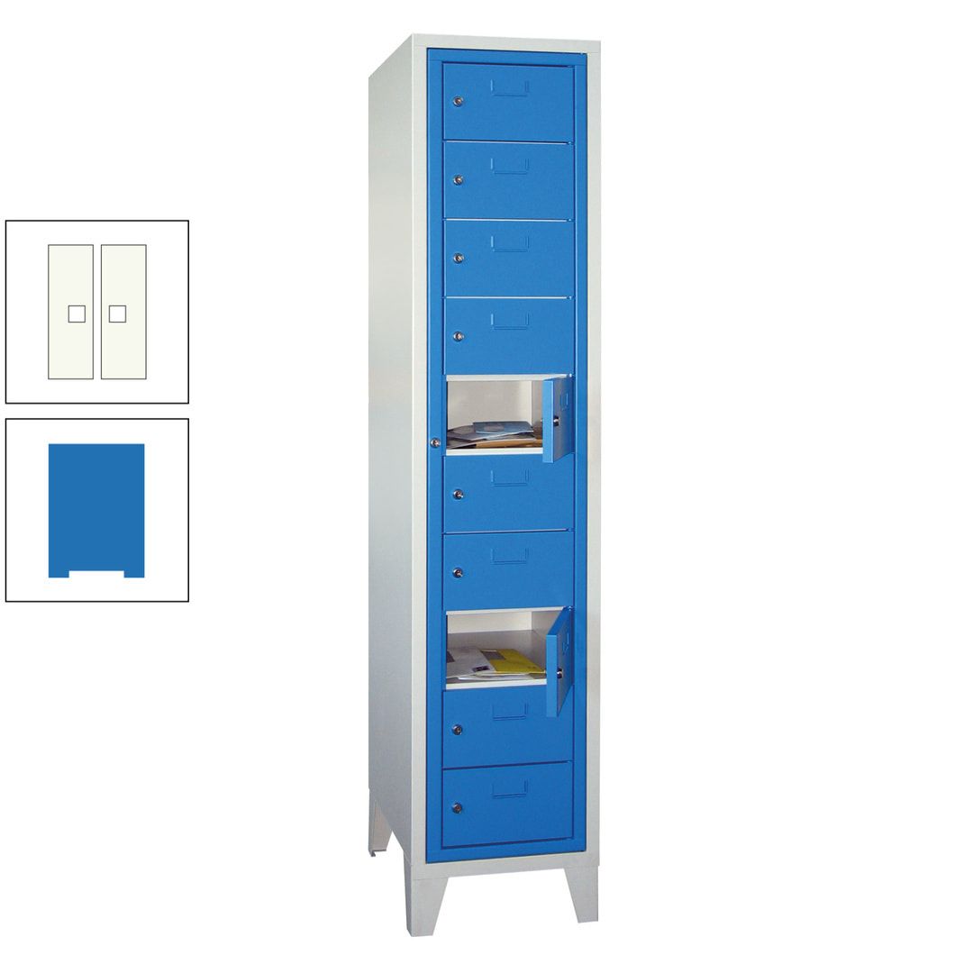 Schließfachschrank - Wäscheausgabeschrank - 10 Fächer a 315 mm - 1.850x400x500 mm (HxBxT) - Füße - Zylinderschloss - anthrazitgrau