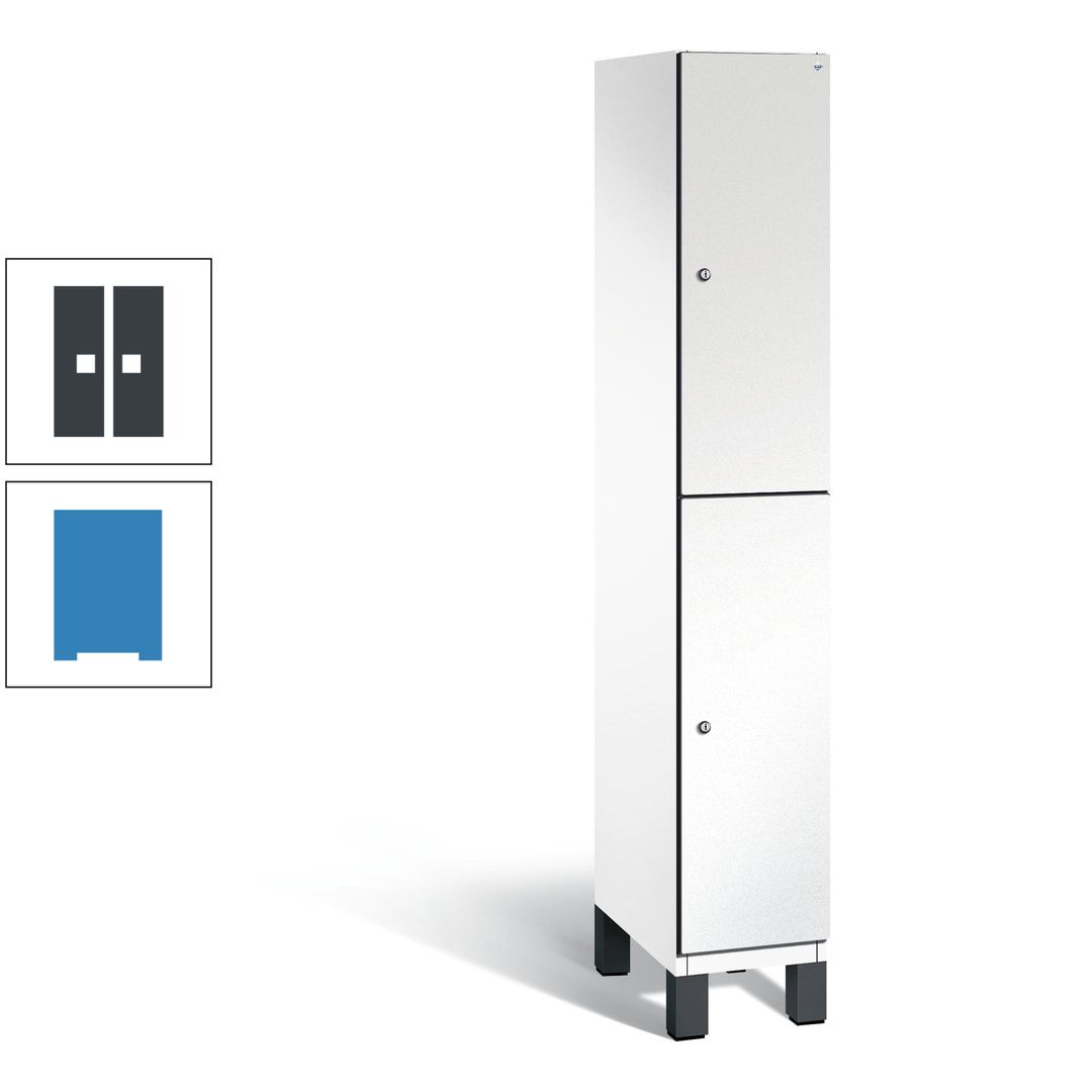 Fächerschrank, Stahlschrank, doppelstöckig, 2 Fächer, Füße, Korpus anthrazitgrau, Tür anthrazitgrau, 1.980 x 300 x 525 mm (HxBxT)