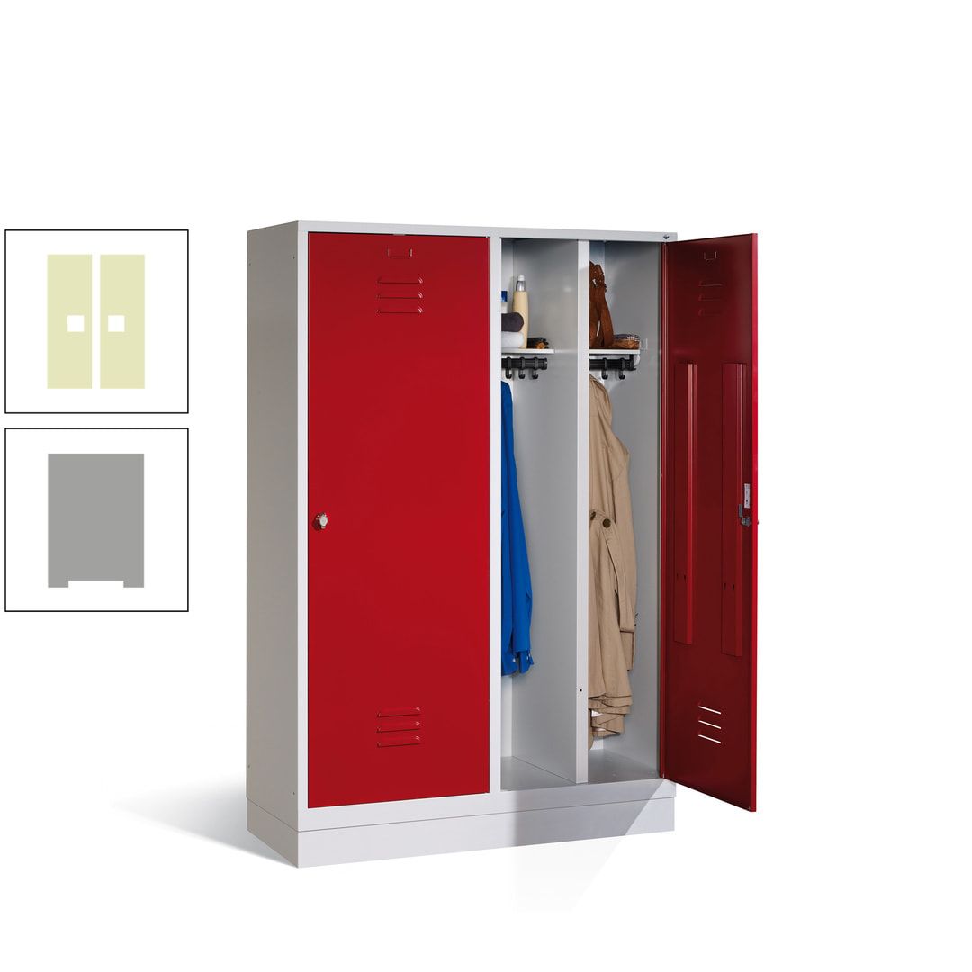 Doppel-Spind mit Großtüren, Garderobenschrank mit Sockel, 4 Abteile a 300 mm, Korpus anthrazitgrau, Tür anthrazitgrau, 1.800 x 1.190 x 500 mm (HxBxT)