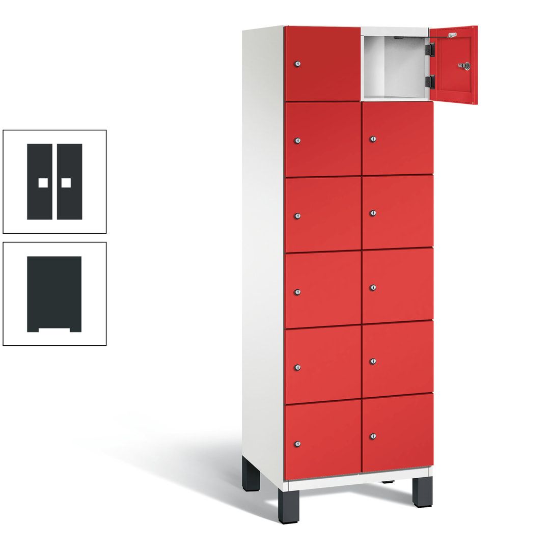 Fächerschrank, Stahlschrank, 12 Fächer, Türöffnungsbegrenzer, Füße, 1.980 x 600 x 525 mm (HxBxT), Korpus anthrazitgrau, Front anthrazitgrau