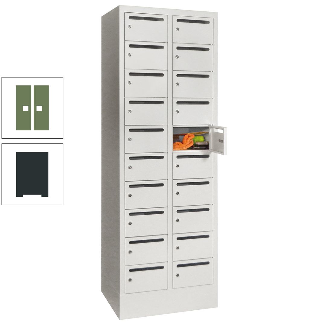 Postverteilerschrank, Schließfachschrank, 2 Abteile a 300 mm, 20 Fächer, 1.850 x 600 x 500 mm (HxBxT), Korpus anthrazitgrau, Front anthrazitgrau