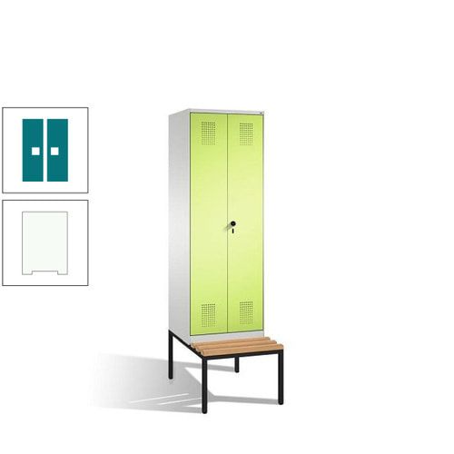 Doppel-Spind, Garderobenschrank, Buche Sitzbank untergebaut, 2 Abteile a 300 mm, Korpus anthrazitgrau, Tür anthrazitgrau, 2.090 x 600 x 815 mm (HxBxT)