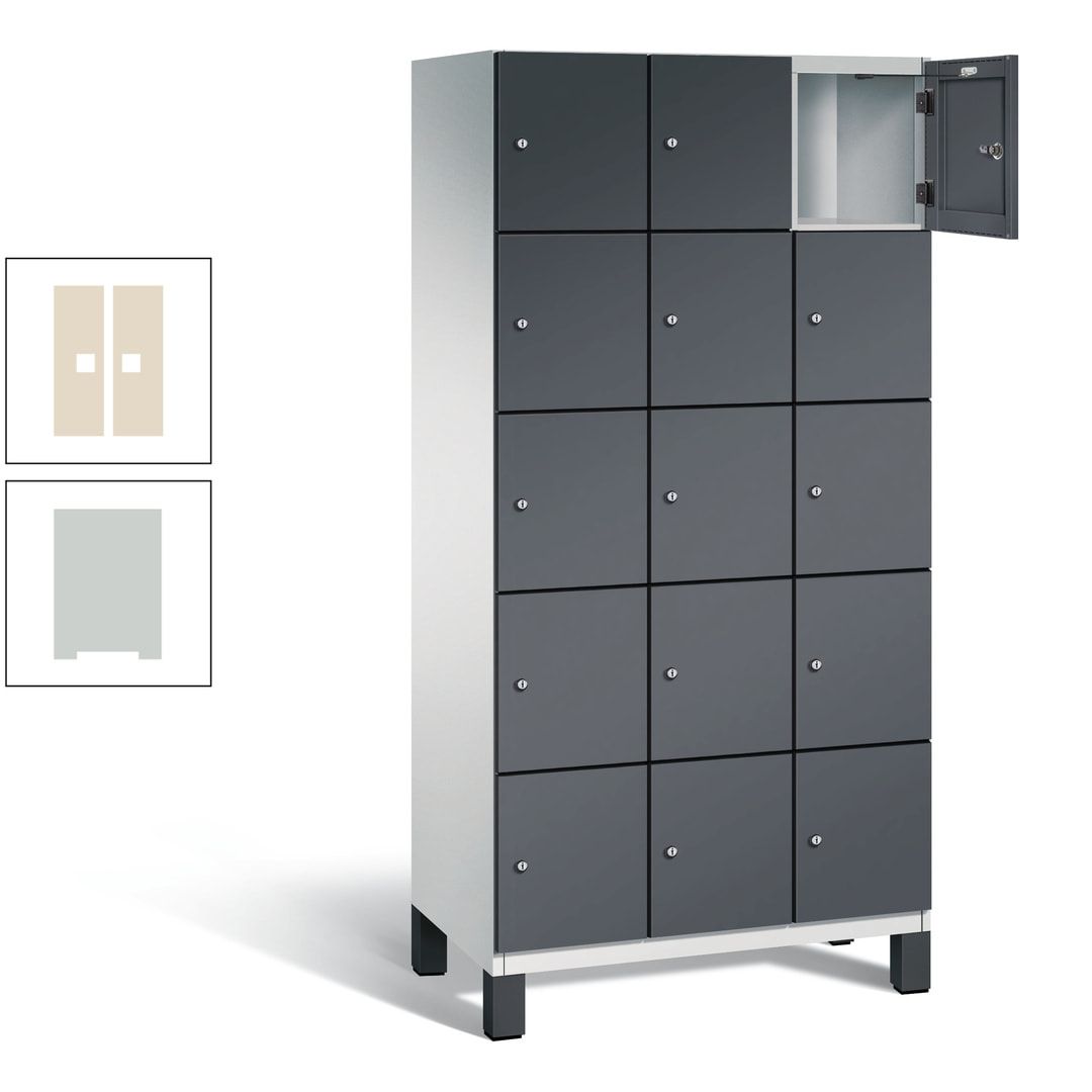 Fächerschrank, Stahlschrank, 15 Fächer, Türöffnungsbegrenzer, Füße, 1.980 x 900 x 525 mm (HxBxT), Korpus anthrazitgrau, Front anthrazitgrau