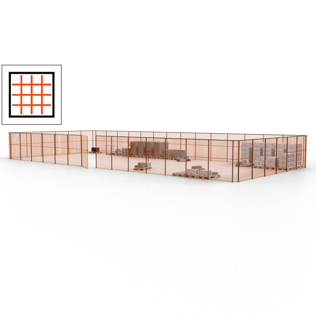 Maschinen Schutzgitter - Hallentrennwand - Sicherheitszaun - Tür - 60 m - 2.200 x 21.400 x 9.400 mm (HxBxT) - enzianblau
