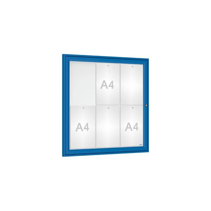 Schaukasten - Einflügeltür - 6xA4 - Querformat - 750 x 750 x 30 mm (HxBxT) - enzianblau - Infokasten - Präsentationsvitrine