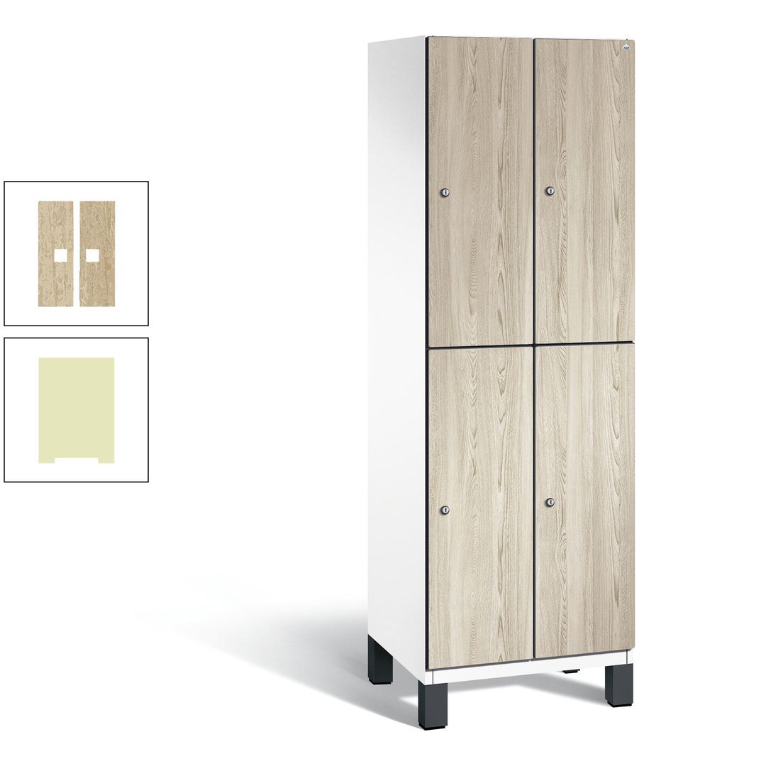 Fächerschrank, Garderobenschrank, mit Füßen, 2 Abteile, 1.980 x 600 x 525 mm (HxBxT), Korpus anthrazitgrau, Tür Donau-Ahorn