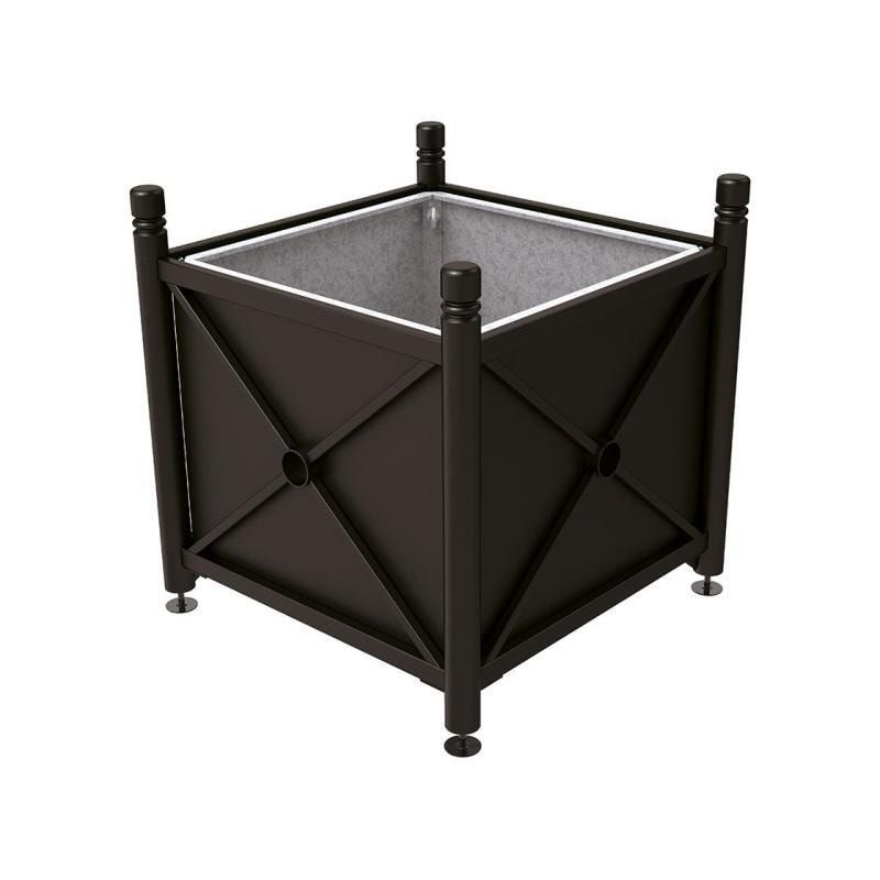 Pflanzbehälter, fvz.Stahl, innen feuerverzinkt, Verladungsgriffe, verstellbare Füße, Kopf Agora, 900 x 1.000 x 1.000 mm (HxBxT), enzianblau