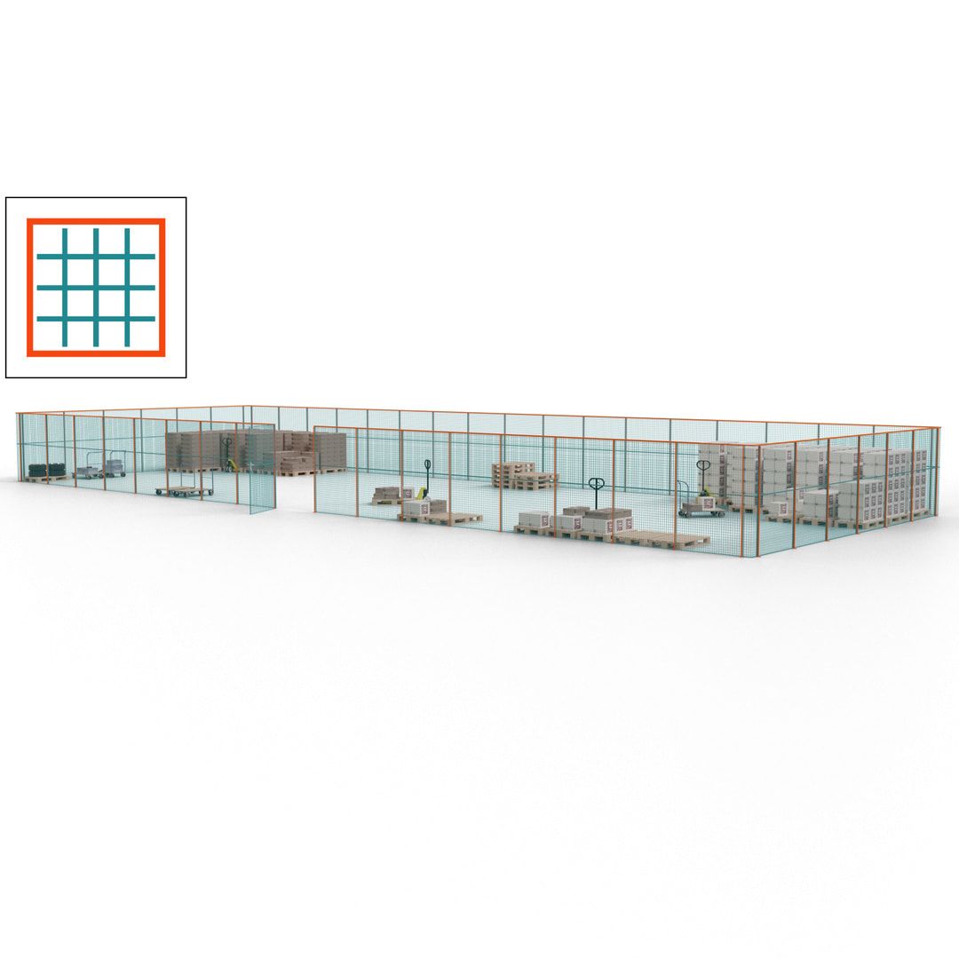 Maschinen Schutzgitter - Hallentrennwand - Sicherheitszaun - Tür - 69 m - 2.200 x 19.900 x 15.400 mm (HxBxT) - enzianblau