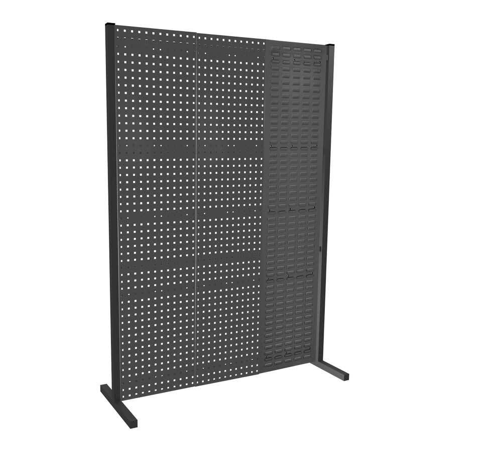 Modulare Trennwand, Werkzeugwand, Einzelfeld, 1 Loch- u. 1 Schlitzplatten, Plattenhöhe 1.500 mm, 2.000 x 1.000 mm (HxB), Anthrazit