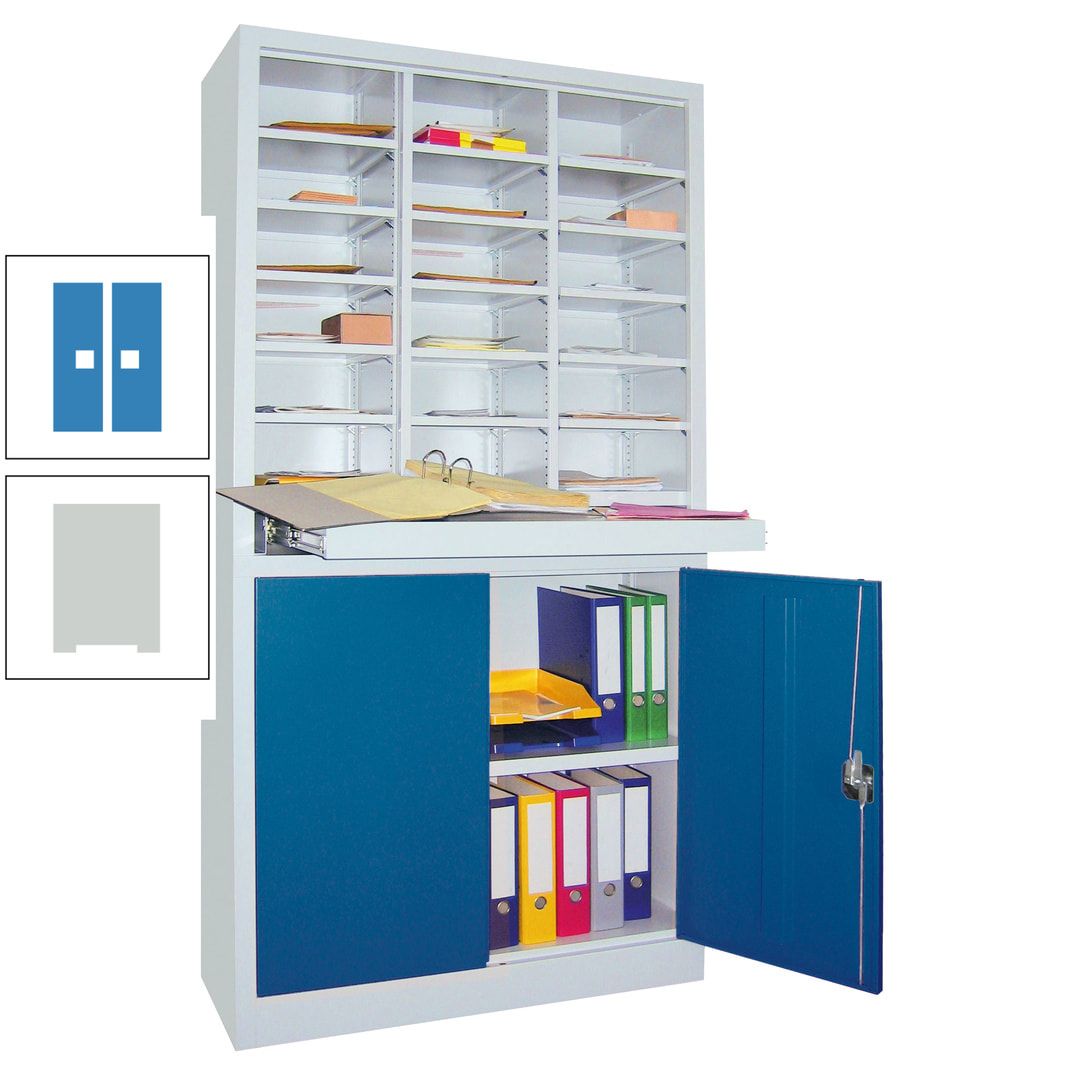 Aktenschrank - Büroschrank mit Sortierstation - 18 Fächer Ordnungsregal - Ausziehboden - 1.950 x 1.000 x 400 mm (HxBxT) - anthrazitgrau