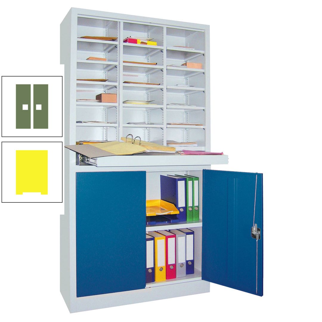 Aktenschrank - Büroschrank mit Sortierstation - 18 Fächer Ordnungsregal - Ausziehboden - 1.950 x 1.000 x 400 mm (HxBxT) - anthrazitgrau