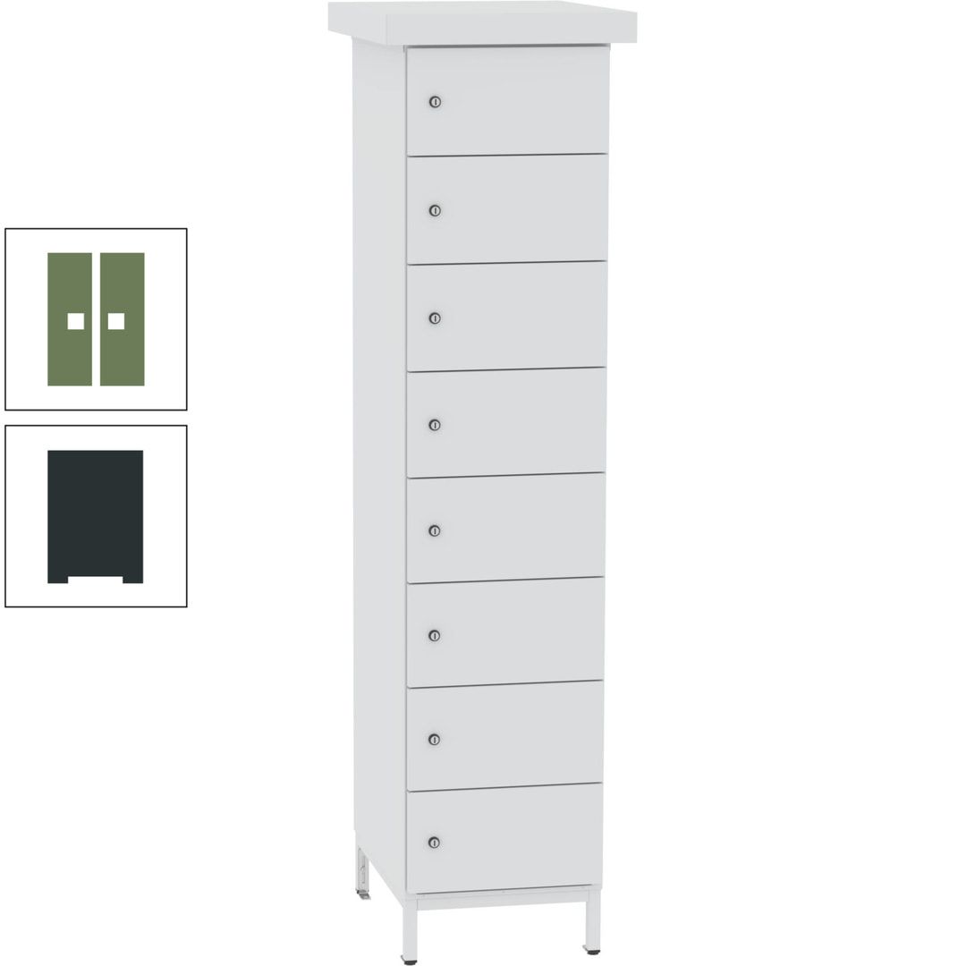 Akkuschrank, Batterieladeschrank, 8 Fächer, Schutzart IP54, Schuko, 1.855 x 400x 570 mm (HxBxT), Korpusfarbe anthrazitgrau, Frontfarbe anthrazitgrau