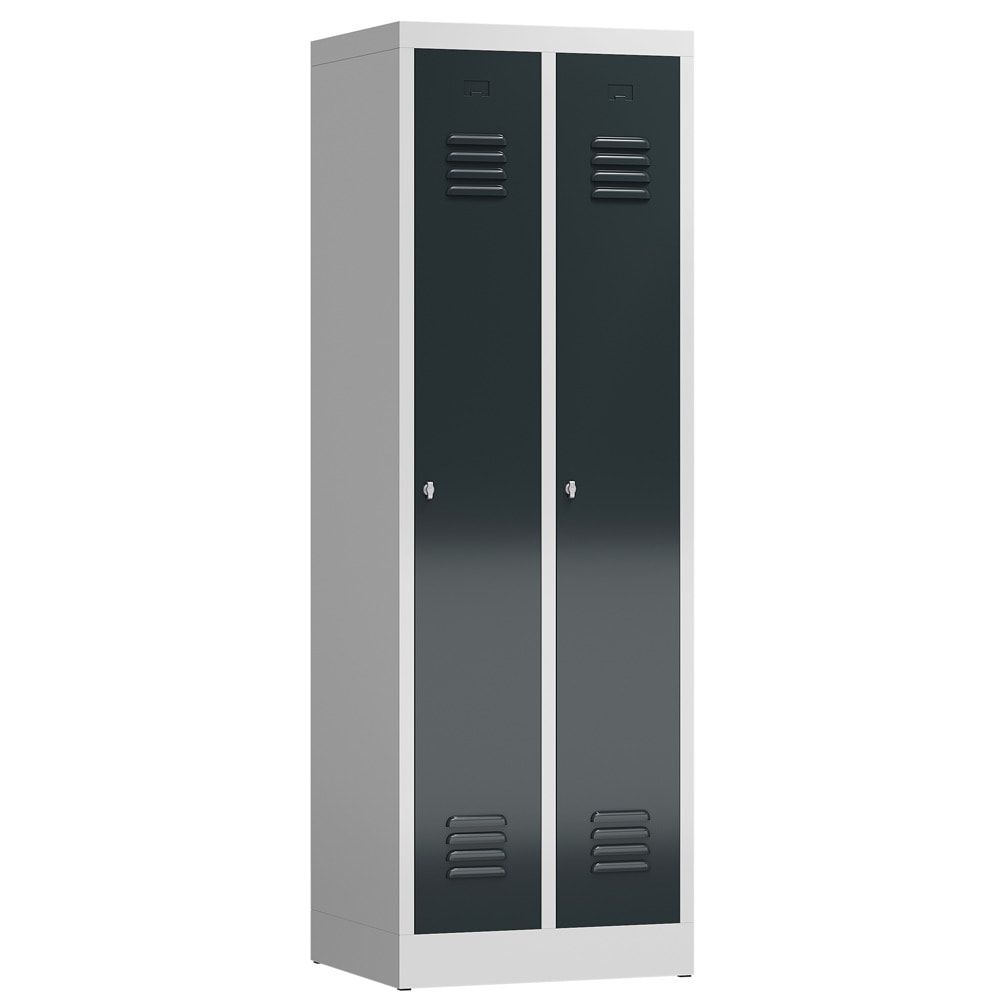 Garderobenschrank, Garderobenspind, 2 Abteile, 1.800 x 590 x 500 mm (HxBxT), Stahl, Drehriegelverschluss, Korpus: lichtgrau, Front: anthrazitgrau