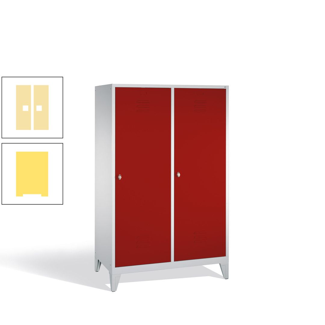 Doppel-Spind mit 2 Großtüren, Garderobenschrank mit Füßen, 4 Abteile a 300 mm, Korpus anthrazitgrau, Tür anthrazitgrau, 1.850 x 1.190 x 500 mm (HxBxT)