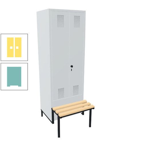 Doppel-Spind, Garderobenschrank, Buche Sitzbank integriert, 2 Abteile a 400 mm, Korpus anthrazitgrau, Tür anthrazitgrau, 1.850 x 800 x 815 mm (HxBxT)