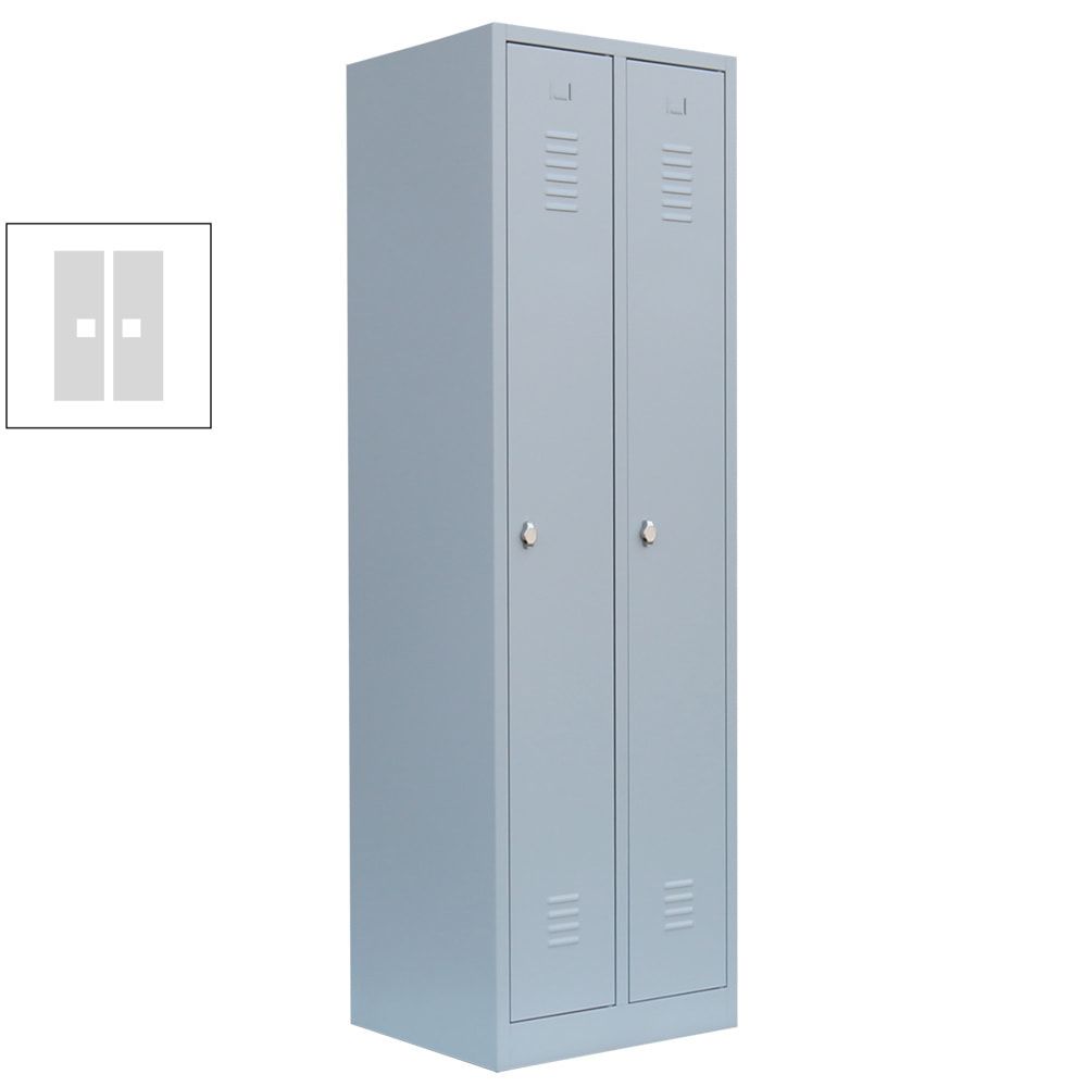 Garderobenschrank, Garderobenspind, 2 Abteile, 1.800 x 500 x 500 mm (HxBxT), Korpusfarbe: lichtgrau, Frontfarbe: enzianblau