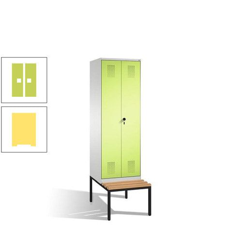 Doppel-Spind, Garderobenschrank, Buche Sitzbank untergebaut, 2 Abteile a 300 mm, Korpus anthrazitgrau, Tür anthrazitgrau, 2.090 x 600 x 815 mm (HxBxT)