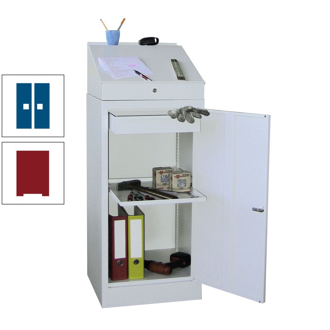 Stehpult mit Schrank - Vollblechtür - Zylinderschloss - 1 Einlegeboden, 1 Schublade - 1.270x500x500 mm (HxBxT) - anthrazitgrau