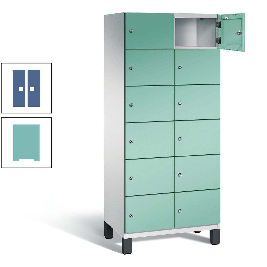 Fächerschrank, Stahlschrank, 12 Fächer, Türöffnungsbegrenzer, Füße, 1.980 x 800 x 525 mm (HxBxT), Korpus anthrazitgrau, Front anthrazitgrau