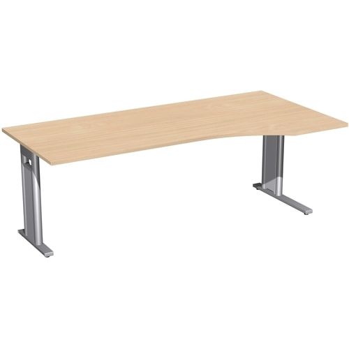 Eckschreibtisch, Ecke rechts, Füße einseitig verkürzt, C-Fuß Pro, 720 x 1.600 x 1.000 mm (HxBxT), Gestell silber, Dekor Ahorn