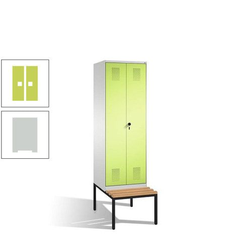 Doppel-Spind, Garderobenschrank, Buche Sitzbank untergebaut, 2 Abteile a 300 mm, Korpus anthrazitgrau, Tür anthrazitgrau, 2.090 x 600 x 815 mm (HxBxT)
