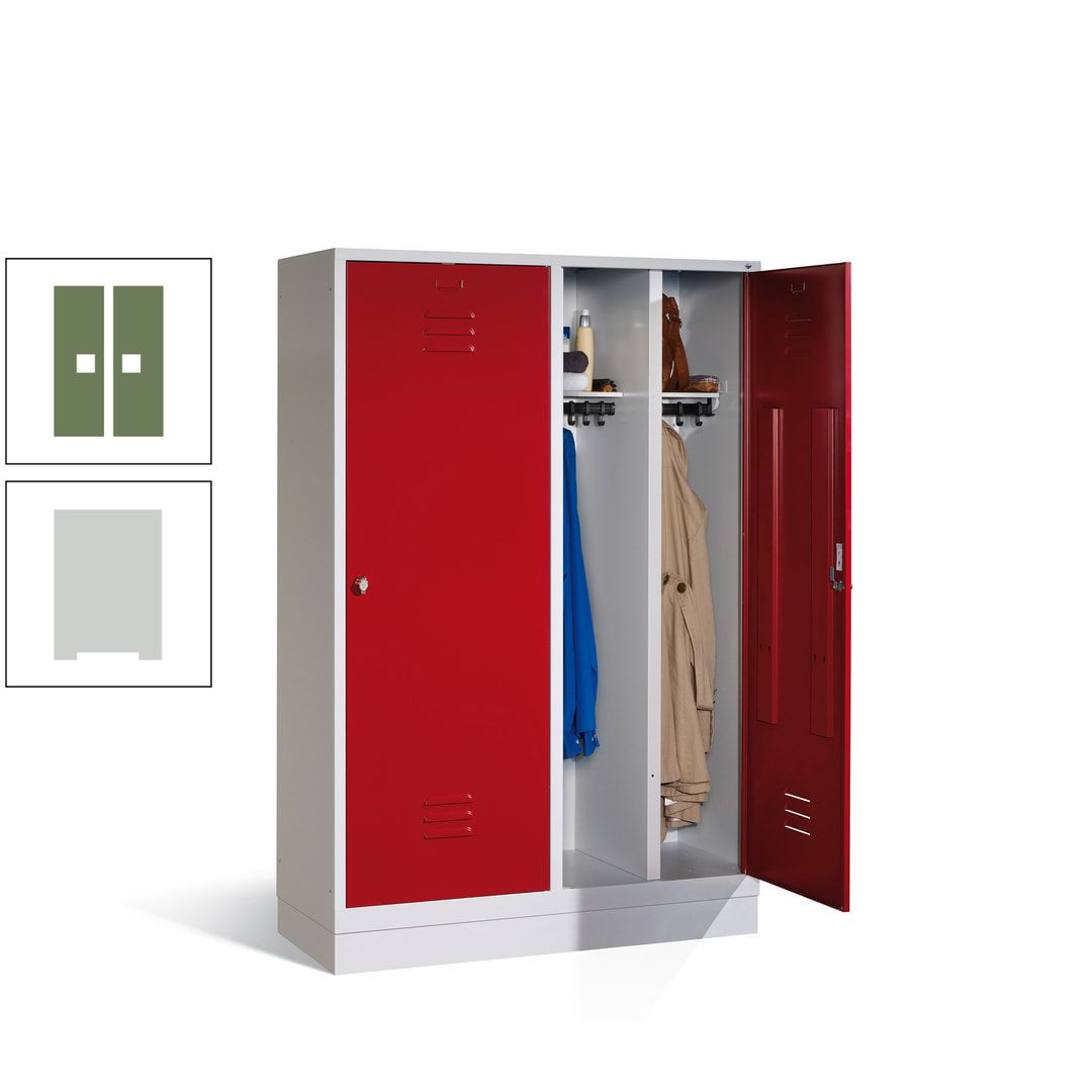 Doppel-Spind mit Großtüren, Garderobenschrank mit Sockel, 4 Abteile a 300 mm, Korpus anthrazitgrau, Tür anthrazitgrau, 1.800 x 1.190 x 500 mm (HxBxT)