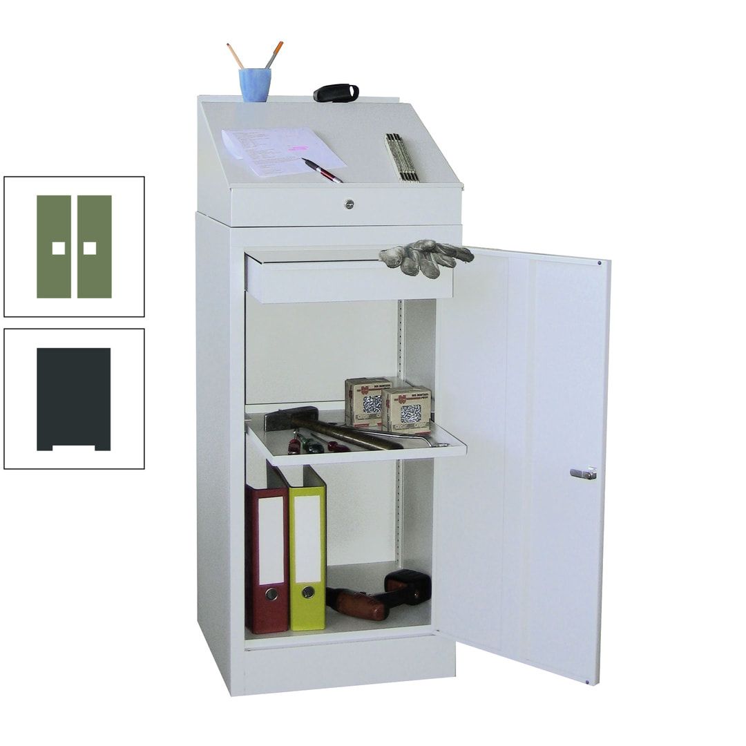 Stehpult mit Schrank - Vollblechtür - Zylinderschloss - 1 Einlegeboden, 1 Schublade - 1.270x500x500 mm (HxBxT) - anthrazitgrau