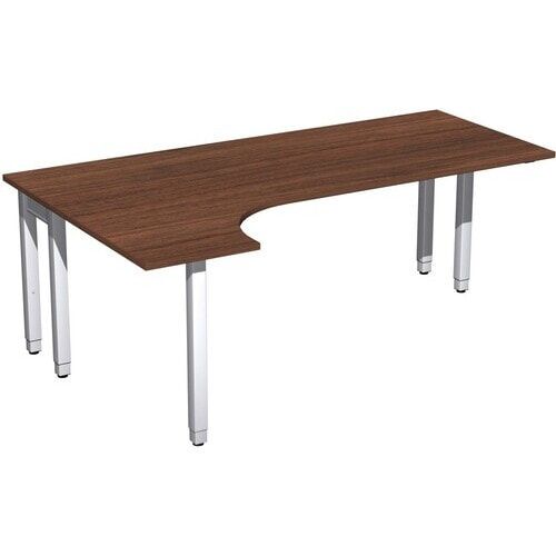 Eckschreibtisch, Ecke links, Füße einseitig verkürzt, 4-Fuß Quadrat Pro, höhenverstellbar, 680-800 x 1.600 x 1.200 mm (HxBxT), Dekor Ahorn