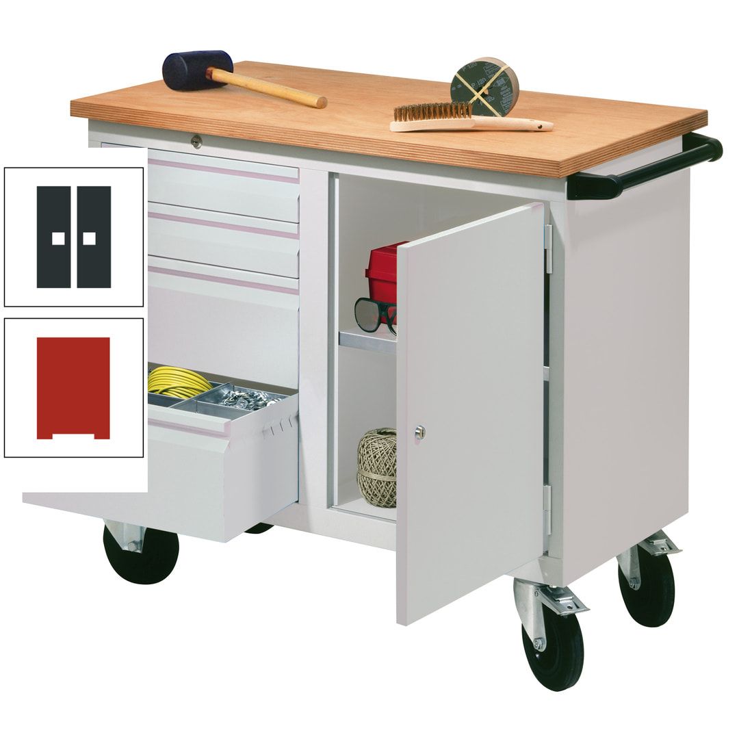 Mobile Werkbank - Werkstattwagen - 915 x 1.090 x 600 mm - 4 Schubladen und Schrankfach - anthrazitgrau
