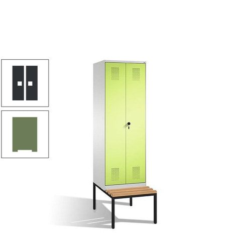 Doppel-Spind, Garderobenschrank, Buche Sitzbank untergebaut, 2 Abteile a 300 mm, Korpus anthrazitgrau, Tür anthrazitgrau, 2.090 x 600 x 815 mm (HxBxT)