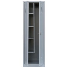 Geräteschrank, Mehrzweckschrank, 2 Abteile, 1.800 x 600 x 500 mm (HxBxT), Drehriegel, Kleiderstange, Stahl, Korpus: lichtgrau, Frontfarbe wählbar
