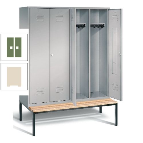Doppel-Spindschrank, Buche Sitzbank untergebaut, 4 Abteile a 400 mm, Korpus lichtgrau, Tür anthrazitgrau, 2.090 x 1.590 x 815 mm (HxBxT)
