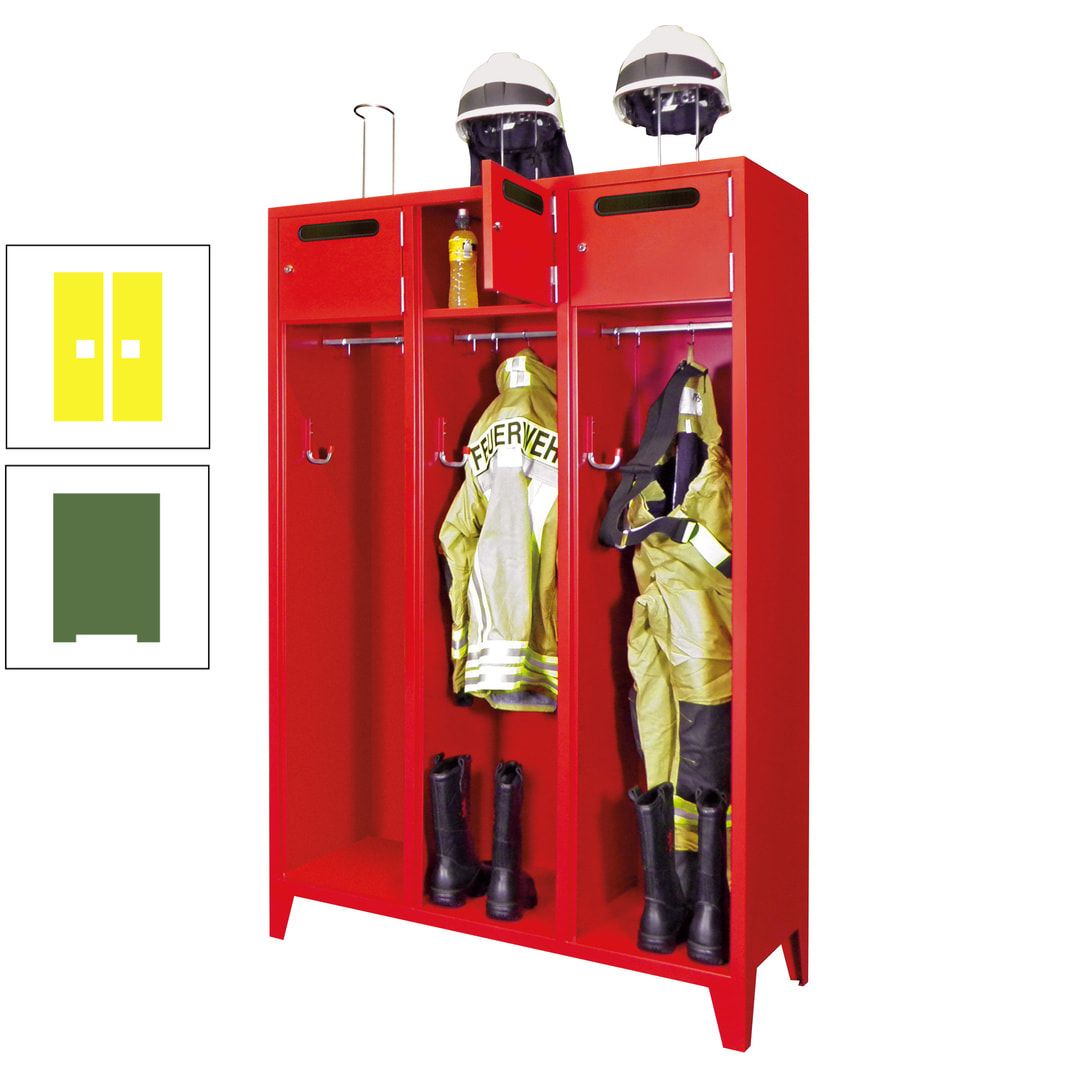 Feuerwehrschrank - 3 Abteile - Ablagefach mit Tür, Einwurfschlitz - 2.100 x 1.230 x 500 mm (HxBxT) - anthrazitgrau