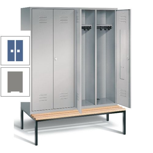 Doppel-Spindschrank, Buche Sitzbank untergebaut, 4 Abteile a 400 mm, Korpus lichtgrau, Tür anthrazitgrau, 2.090 x 1.590 x 815 mm (HxBxT)