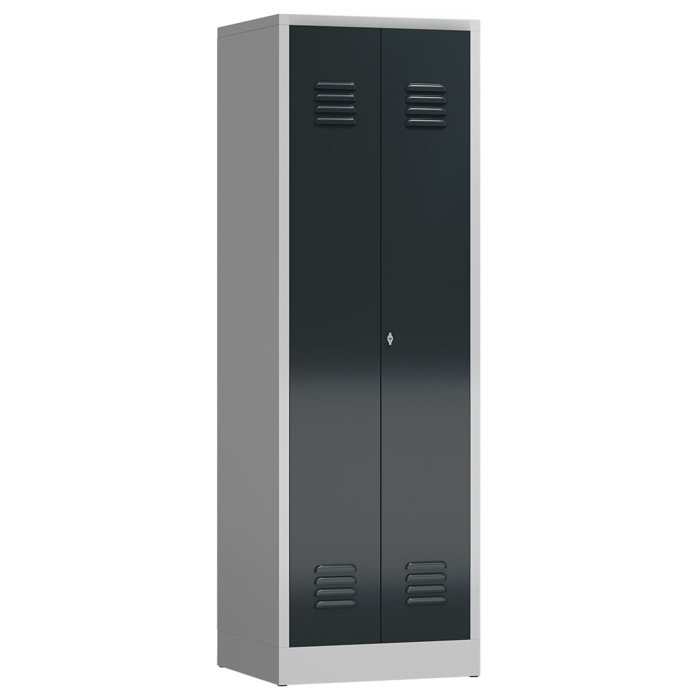Mehrzweckschrank, Garderobenschrank, 2 Abteile, 6 Fächer, 1.800 x 590 x 500 mm (HxBxT), Drehriegel, Stahl, Korpus: lichtgrau, Front: anthrazitgrau