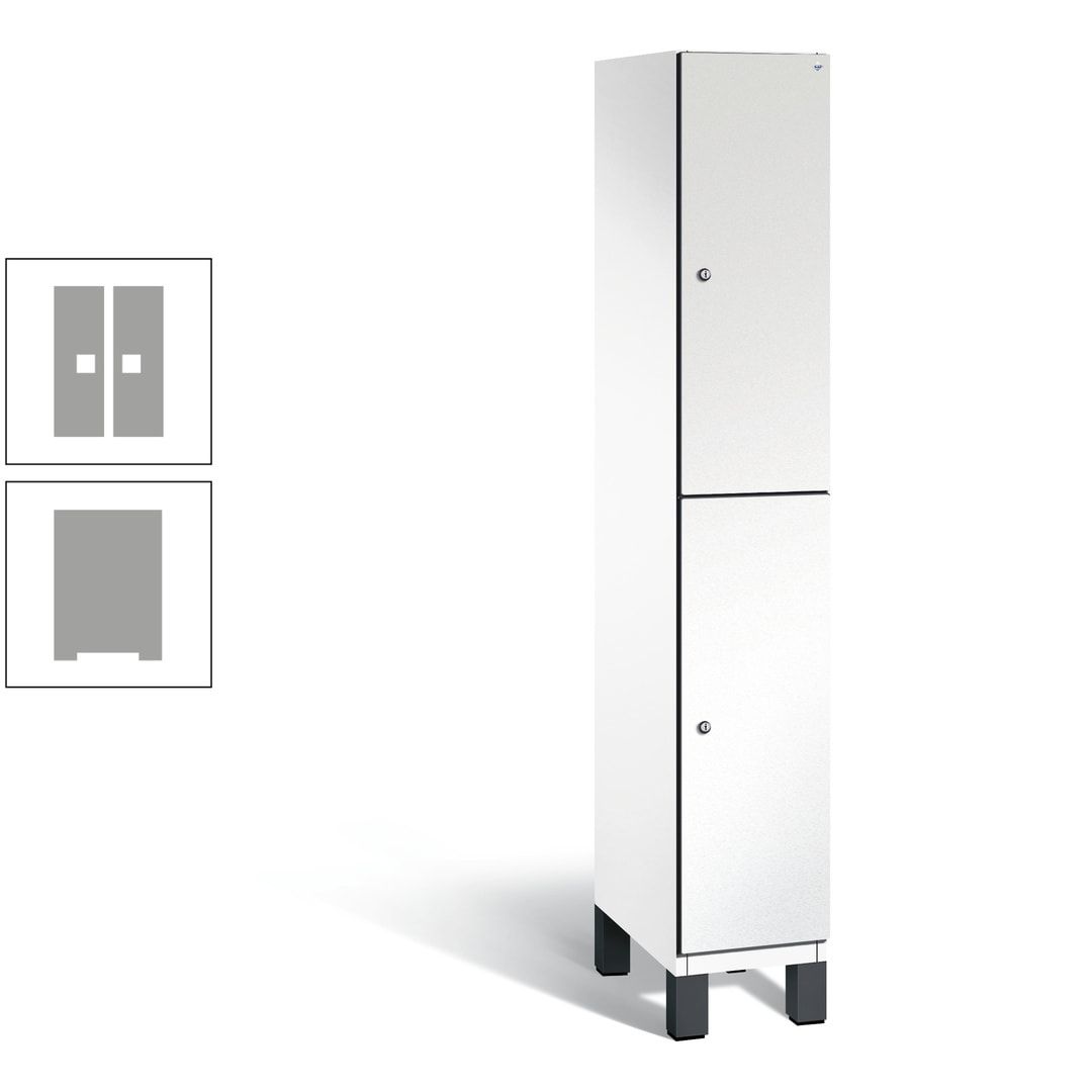 Fächerschrank, Stahlschrank, doppelstöckig, 2 Fächer, Füße, Korpus anthrazitgrau, Tür anthrazitgrau, 1.980 x 300 x 525 mm (HxBxT)