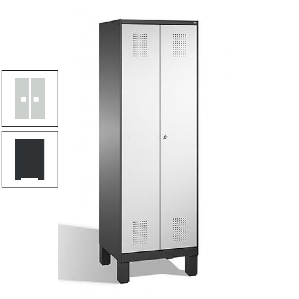 Doppel-Spind, Doppeltüren, Garderobenschrank mit Füßen, 2 Abteile a 300 mm, Korpus anthrazitgrau, Tür anthrazitgrau, 1.850 x 600 x 500 mm (HxBxT)